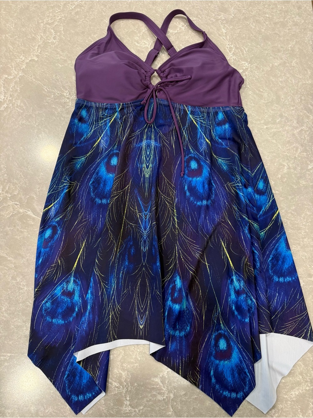 Women’s Peacock Print Swim Dress Cover Up Tunic Purple Size Medium M